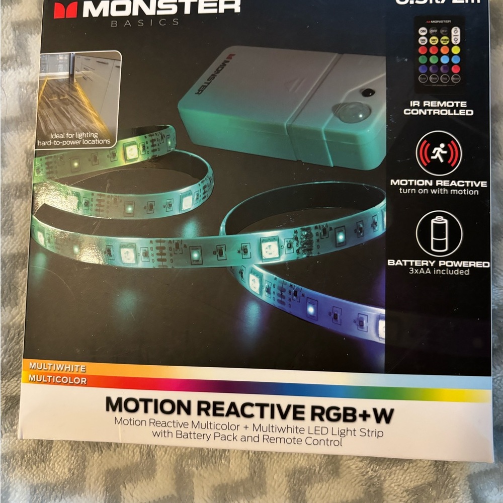 Monster Motion Activated Multi Color/White LED Light Strip with Remote 6.5 Ft